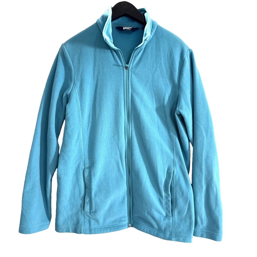 Lands End Women’s Full Zip Fleece Jacket - M (10-12) - Aqua Blue/Green